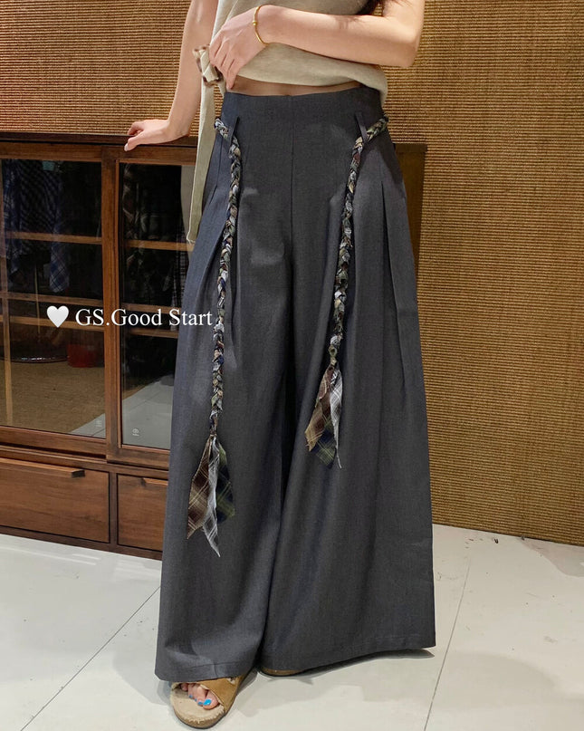 GS.GOOD START Pleated Wide-Leg Trousers with Waist Tie