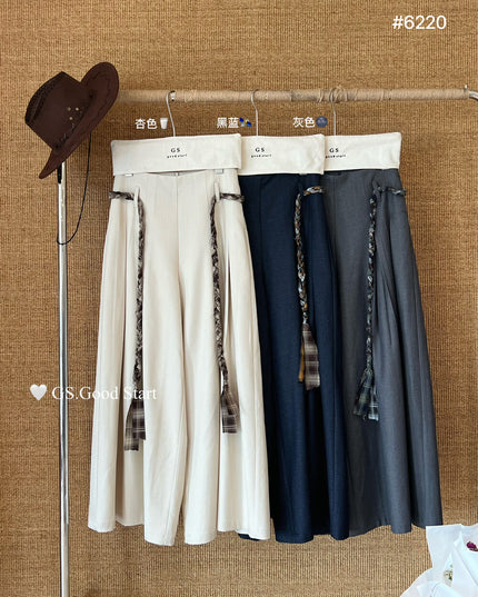 GS.GOOD START Pleated Wide-Leg Trousers with Waist Tie