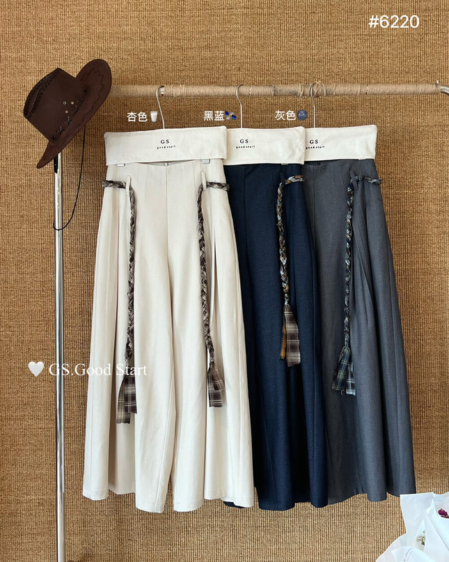 GS.GOOD START Pleated Wide-Leg Trousers with Waist Tie