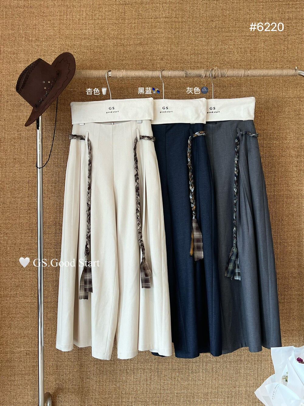 GS.GOOD START Pleated Wide-Leg Trousers with Waist Tie