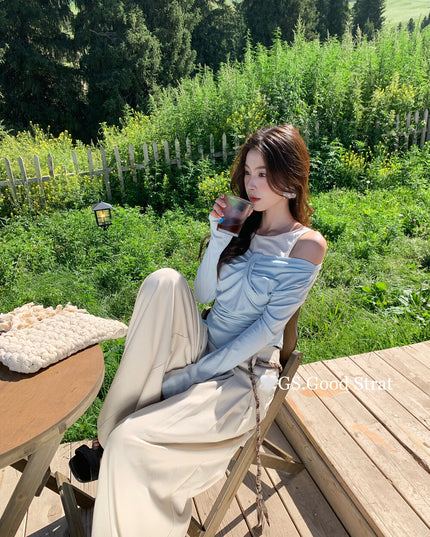 GS.GOOD START Pleated Wide-Leg Trousers with Waist Tie