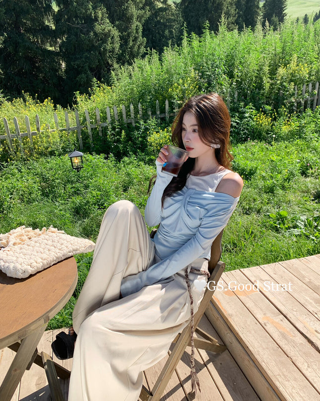 GS.GOOD START Pleated Wide-Leg Trousers with Waist Tie