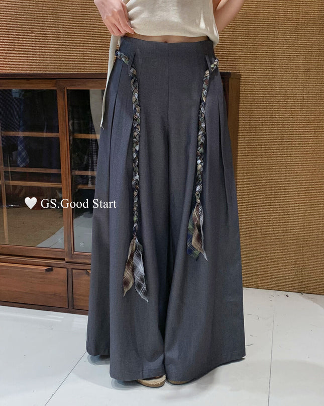 GS.GOOD START Pleated Wide-Leg Trousers with Waist Tie