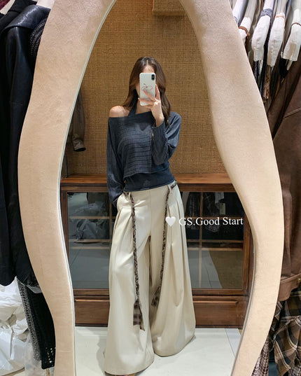 GS.GOOD START Pleated Wide-Leg Trousers with Waist Tie