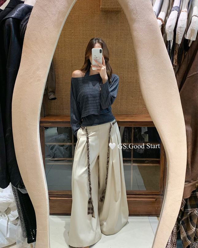 GS.GOOD START Pleated Wide-Leg Trousers with Waist Tie