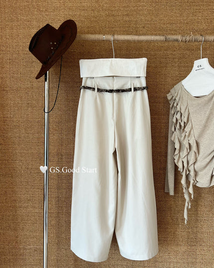 GS.GOOD START Pleated Wide-Leg Trousers with Waist Tie