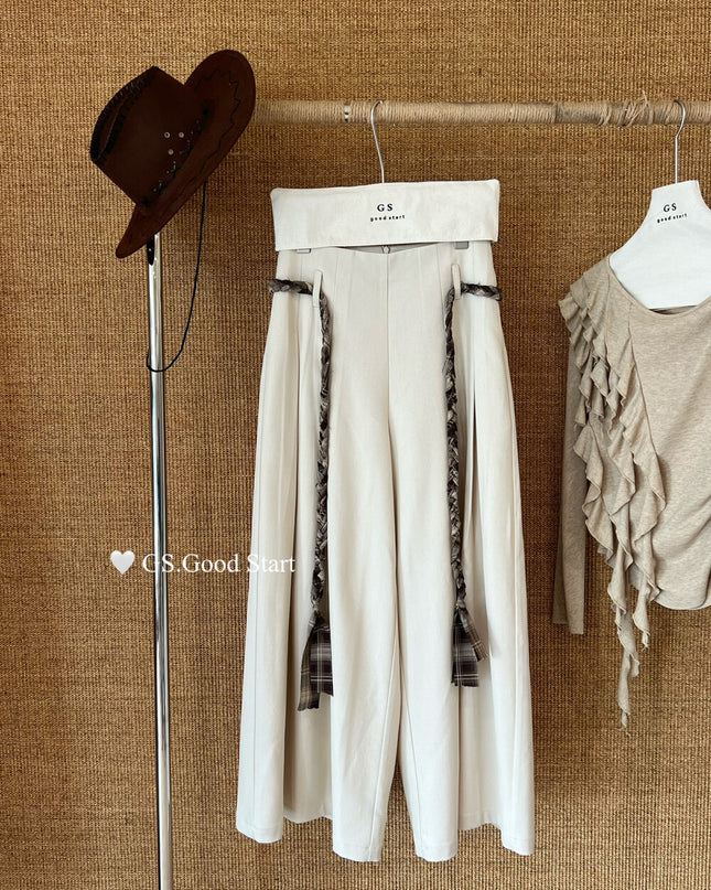 GS.GOOD START Pleated Wide-Leg Trousers with Waist Tie