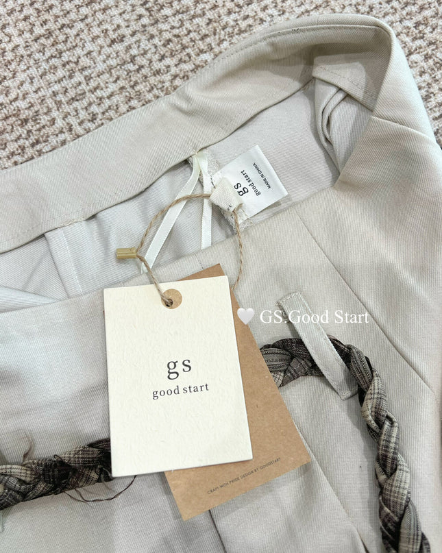 GS.GOOD START Pleated Wide-Leg Trousers with Waist Tie