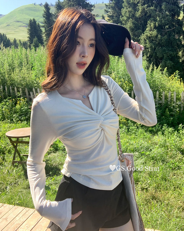 GS.GOOD START Twisted Shoulder Long-Sleeve Base Top