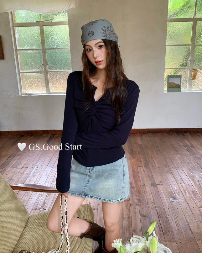 GS.GOOD START Twisted Shoulder Long-Sleeve Base Top
