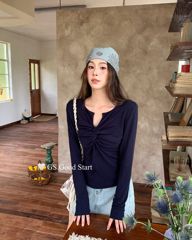 GS.GOOD START Twisted Shoulder Long-Sleeve Base Top