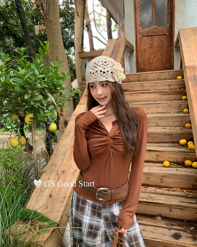 GS.GOOD START Twisted Shoulder Long-Sleeve Base Top