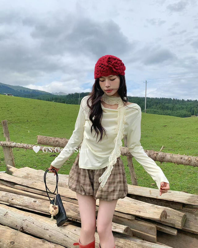 GS.GOOD START Polka Dot Lace Cowl Neck Blouse (with Tie)
