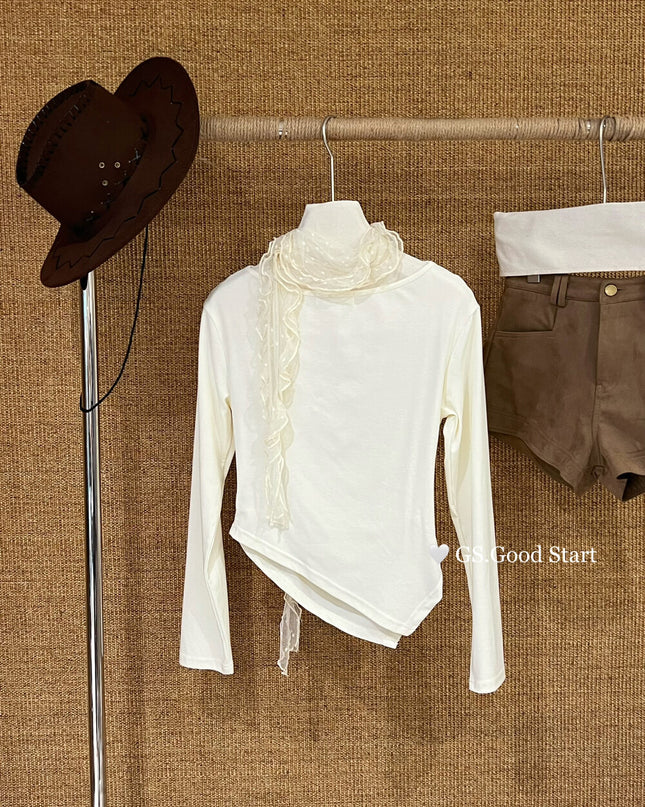 GS.GOOD START Polka Dot Lace Cowl Neck Blouse (with Tie)