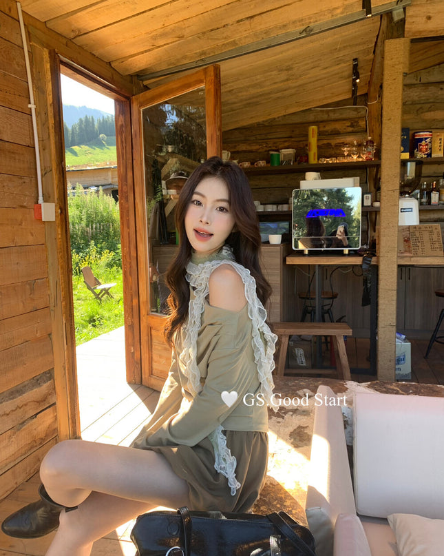 GS.GOOD START Polka Dot Lace Cowl Neck Blouse (with Tie)