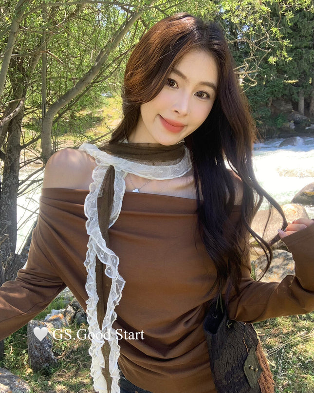 GS.GOOD START Polka Dot Lace Cowl Neck Blouse (with Tie)