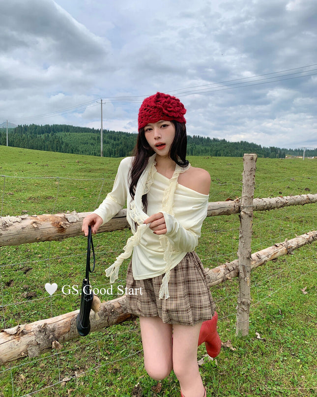 GS.GOOD START Polka Dot Lace Cowl Neck Blouse (with Tie)