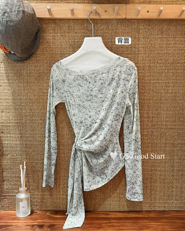 GS.GOOD START Tie-Dye Waist-Tie Feminine Blouse