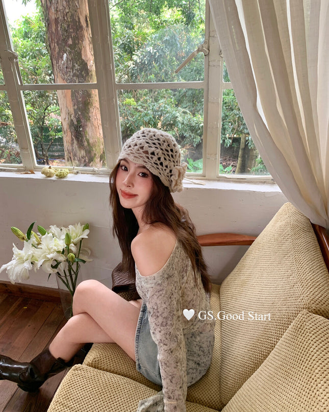 GS.GOOD START Tie-Dye Waist-Tie Feminine Blouse