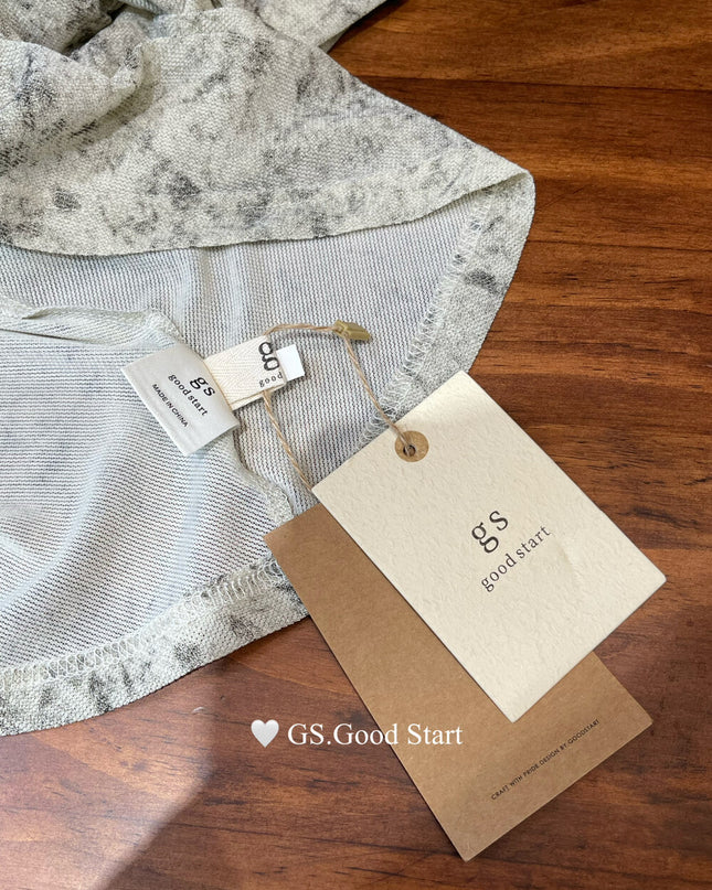GS.GOOD START Tie-Dye Waist-Tie Feminine Blouse