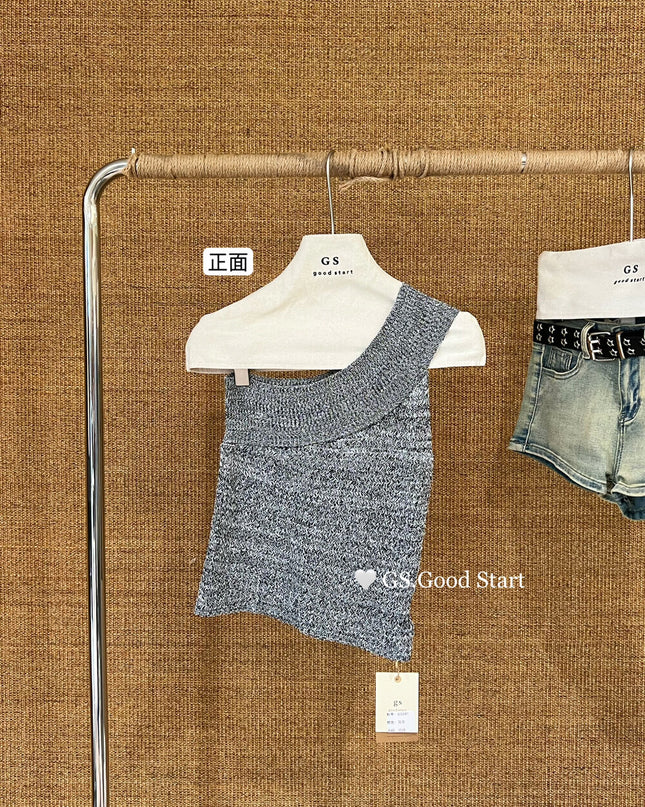 GS.GOOD START Asymmetrical Shoulder Cropped Vest Top