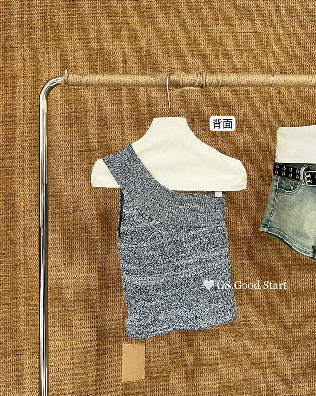 GS.GOOD START Asymmetrical Shoulder Cropped Vest Top