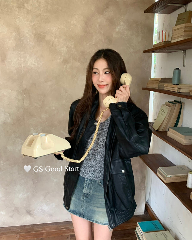 GS.GOOD START Asymmetrical Shoulder Cropped Vest Top