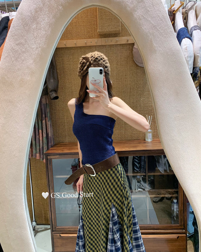GS.GOOD START Asymmetrical Shoulder Cropped Vest Top