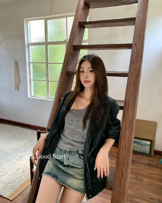 GS.GOOD START Asymmetrical Shoulder Cropped Vest Top