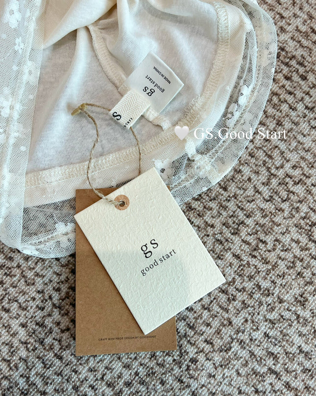 GS.GOOD START Lace-Trim Floral Drape Neck Top (With Removable Ribbon)