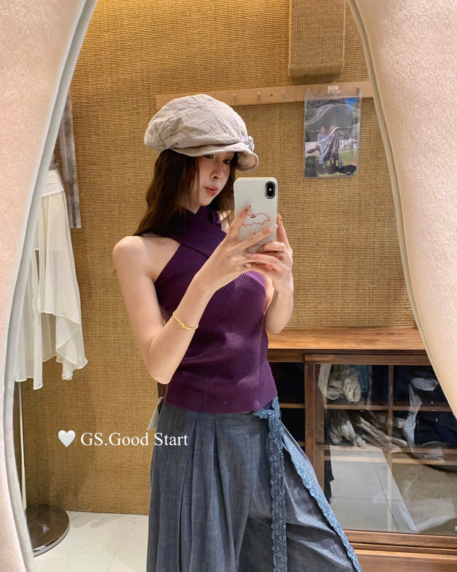 GS.GOOD START Cross-Halter Knit Baddie Tank