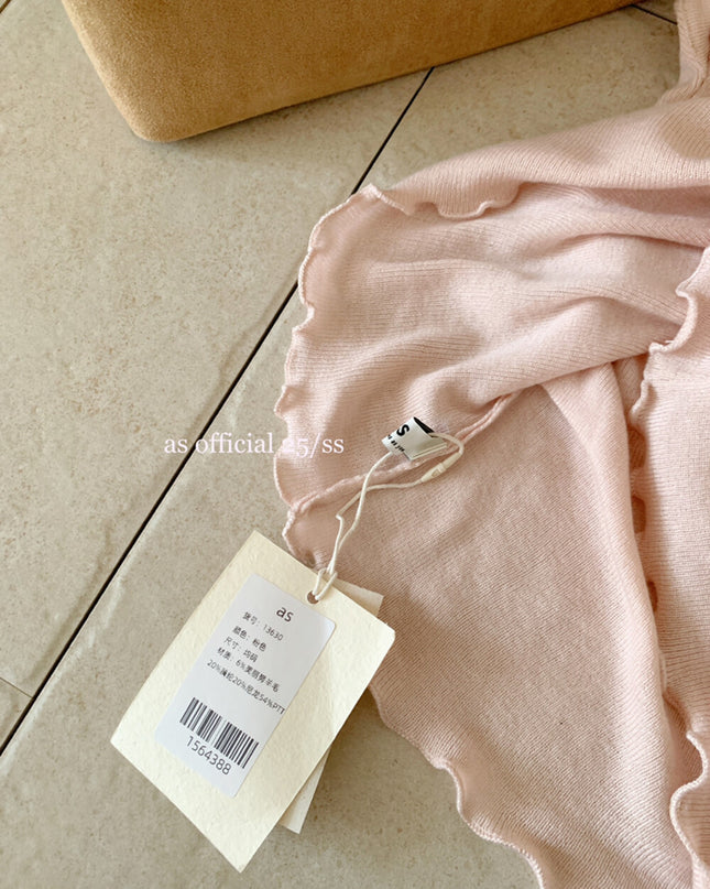 AS OFFICIAL Off-Shoulder Drape Knit Top with Floral Tie (Wool Blend)