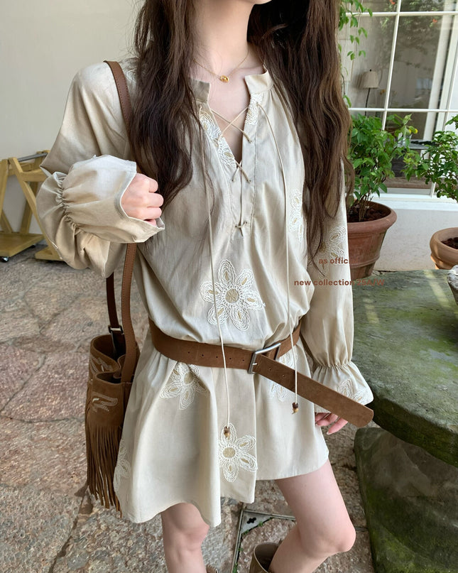 AS OFFICIAL Eden Garden Embroidered White Dress with Belt