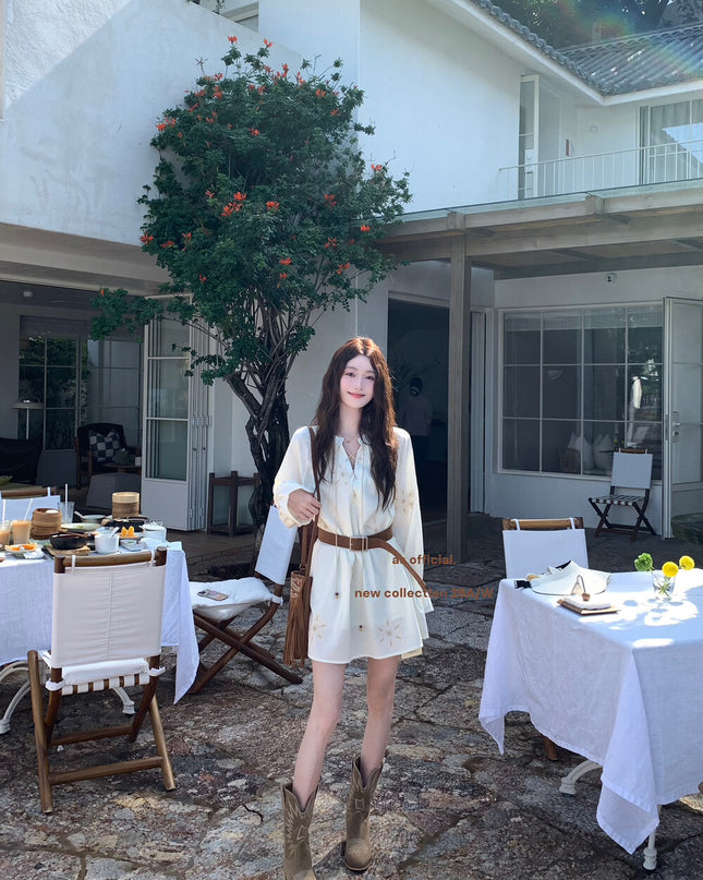 AS OFFICIAL Eden Garden Embroidered White Dress with Belt