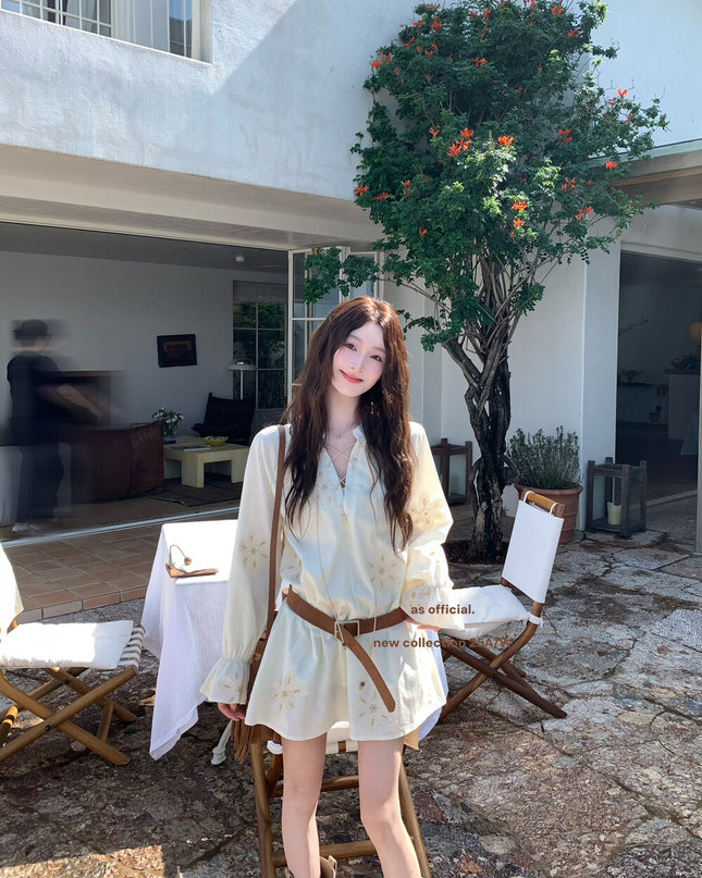 AS OFFICIAL Eden Garden Embroidered White Dress with Belt