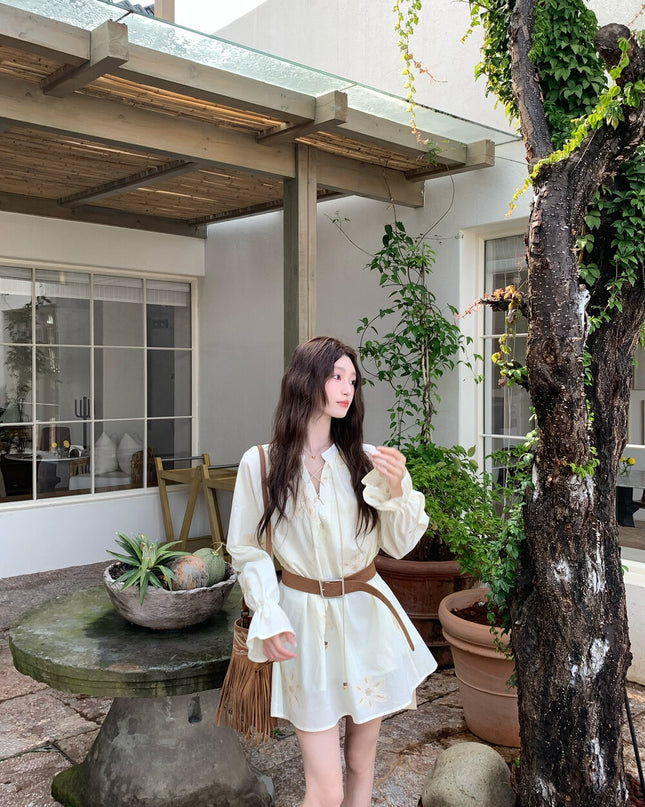 AS OFFICIAL Eden Garden Embroidered White Dress with Belt