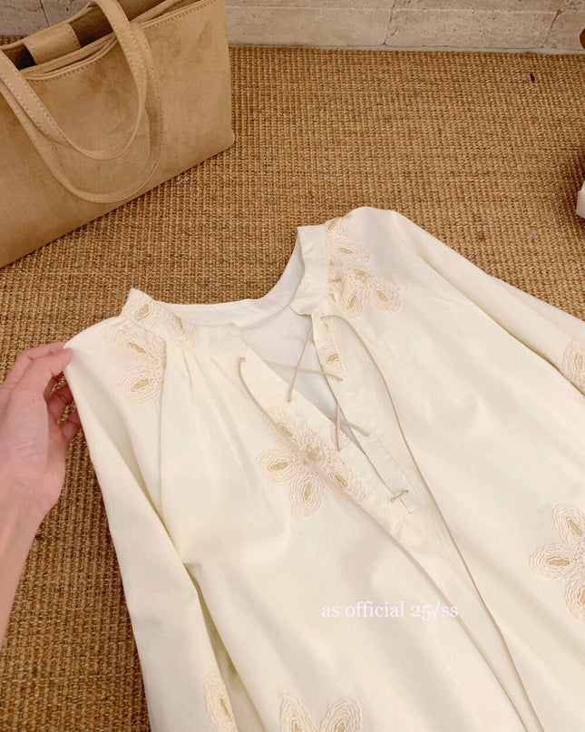 AS OFFICIAL Eden Garden Embroidered White Dress with Belt