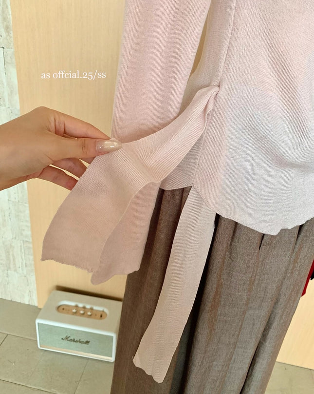 AS OFFICIAL Waist Slimming Drape Tie Knit Top