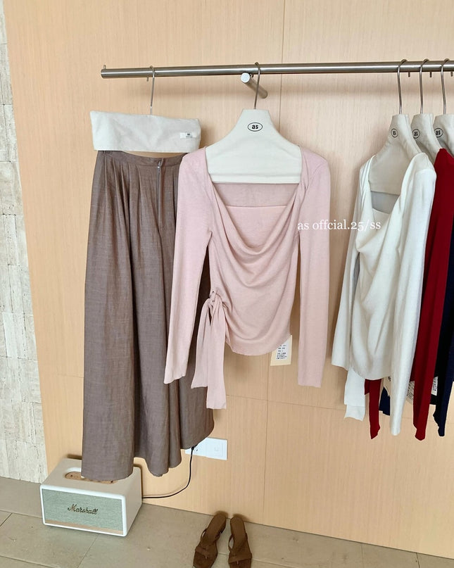 AS OFFICIAL Waist Slimming Drape Tie Knit Top