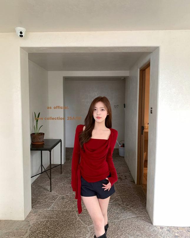 AS OFFICIAL Waist Slimming Drape Tie Knit Top
