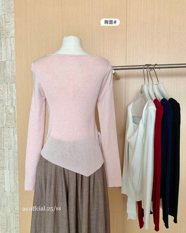 AS OFFICIAL Waist Slimming Drape Tie Knit Top