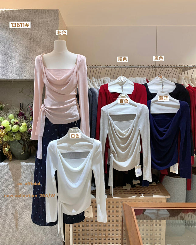AS OFFICIAL Waist Slimming Drape Tie Knit Top