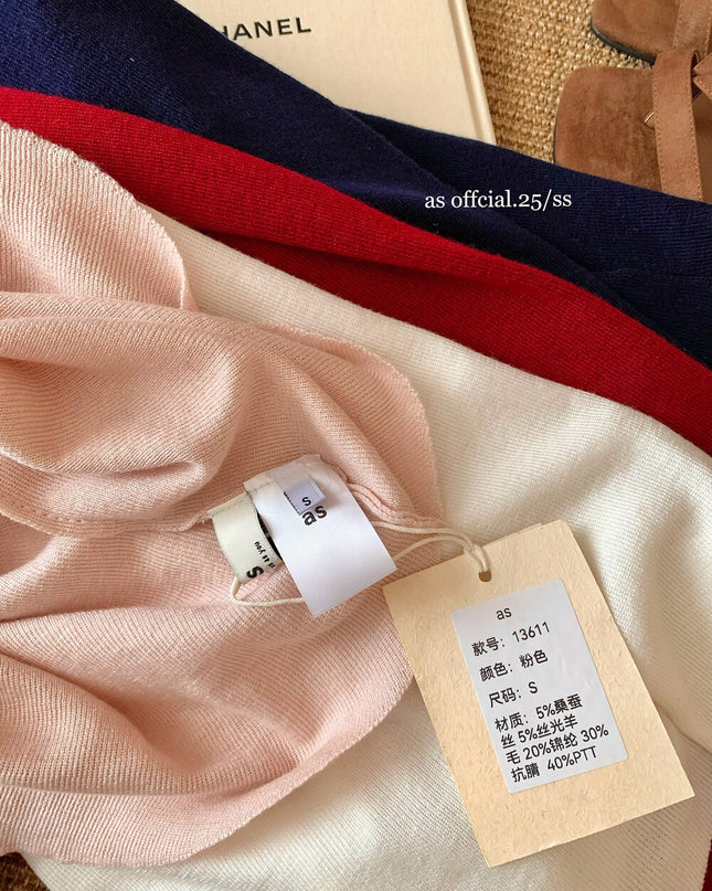 AS OFFICIAL Waist Slimming Drape Tie Knit Top