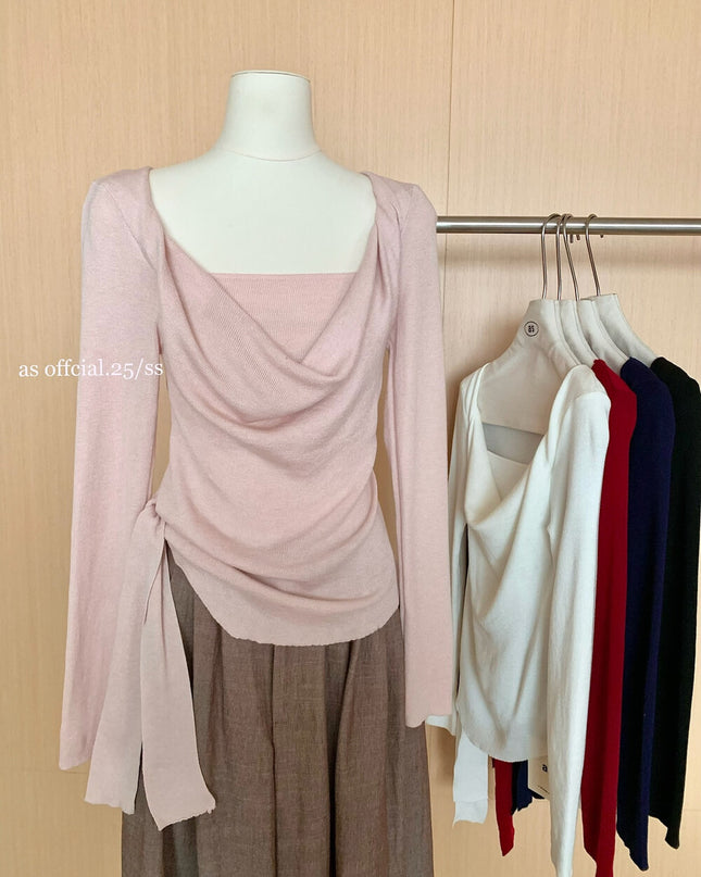 AS OFFICIAL Waist Slimming Drape Tie Knit Top
