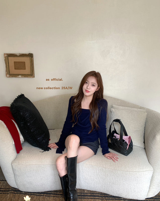 AS OFFICIAL Waist Slimming Drape Tie Knit Top
