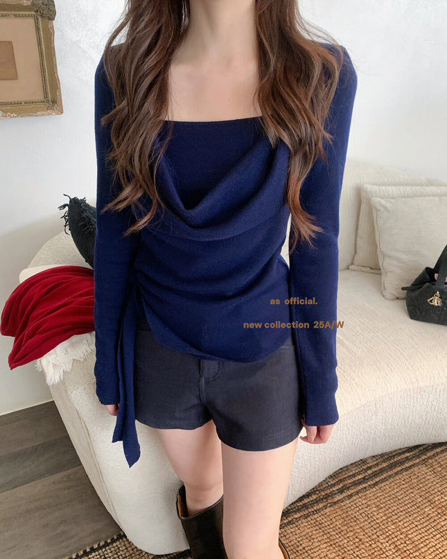 AS OFFICIAL Waist Slimming Drape Tie Knit Top