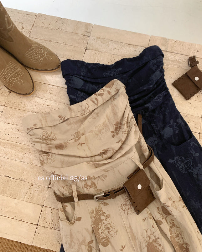 AS OFFICIAL City Walk Printed Strapless Jumpsuit with Belt Bag