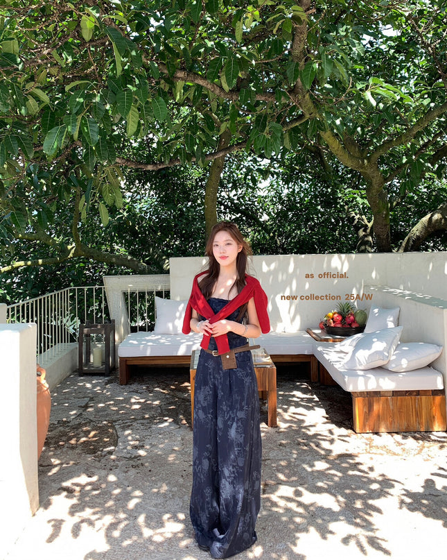 AS OFFICIAL City Walk Printed Strapless Jumpsuit with Belt Bag