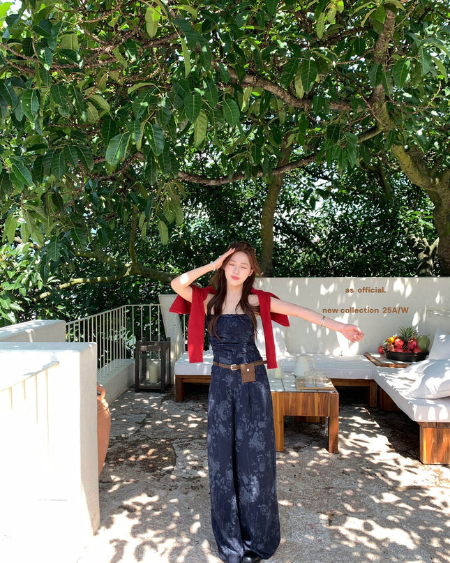 AS OFFICIAL City Walk Printed Strapless Jumpsuit with Belt Bag