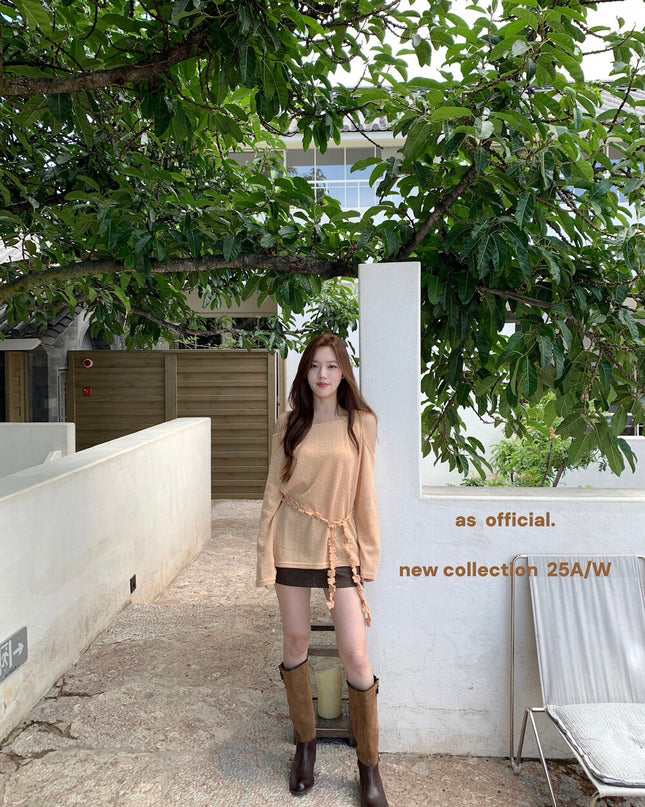 AS OFFICIAL Cutout Cold-Shoulder Knit Top with Waist Belt